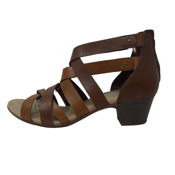 Clarks Valarie Dream Brown Leather Criss Cross Open Toe Heeled Sandals Womens 10 - Picture 4 of 13